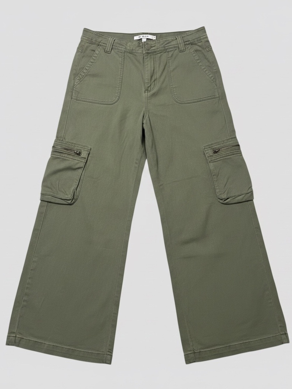 Y2K Sage Green Wide Leg Cargo Pants Off Duty Model 11/30 Women’s 8-10 Minimalist - Picture 2 of 9